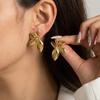 Fashion Stainless Steel Leaves Flower Stud Earrings for Women Vintage Gold Color Metal Petals Earrings Waterproof Jewelry