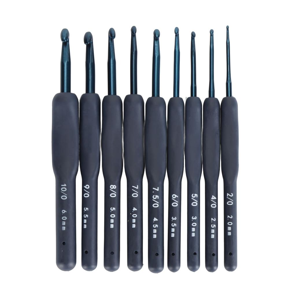 9Pcs Crochet Hooks Set Ergonomic Soft Grip Smooth Needles for Beginners Arthritic Hands Blue