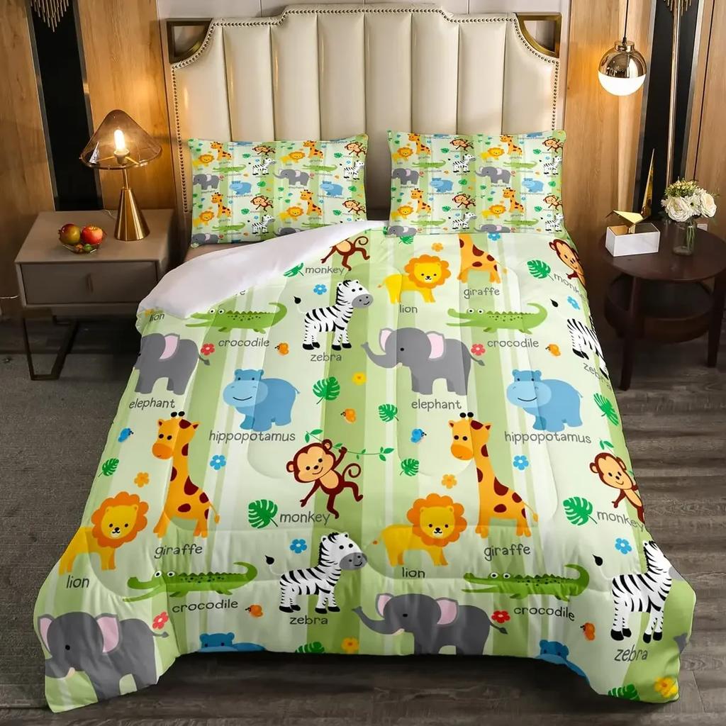 Set Copripiumino Scimmia Carina Set Biancheria da Letto Animale Cartone Animato per Bambini Set Biancheria da Letto Comodo e Caldo Adatto per Bambini Adolescenti