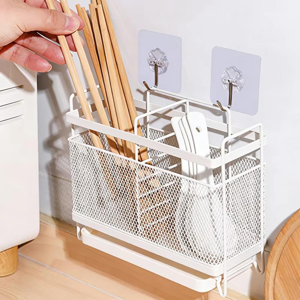 Creative Kitchen Countertop Organizer Mesh Cutlery Holder with Drainage Tray Multipurpose Utensil Storage Rack for Forks Knives Chopsticks