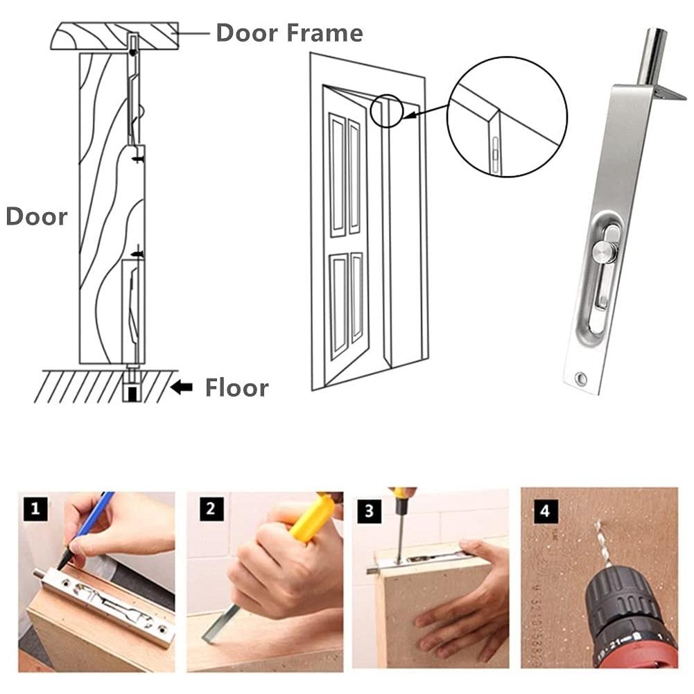 2 Pack 4 Inch Door Flush Bolt Stainless Steel Security Door  Concealed