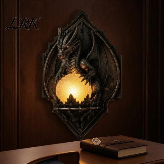 Durable Resin Wall Art for Garden Windowsill Vintage Crow On Branch Lamp, Gothic Dragon Sconce Mounted Light Fixtures Bedroom Living Room Bedroom,
