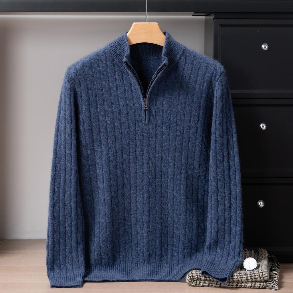 Thickened zipper semi-high pure cashmere sweater long-sleeved pullover sweater high luxury knitted sweater
