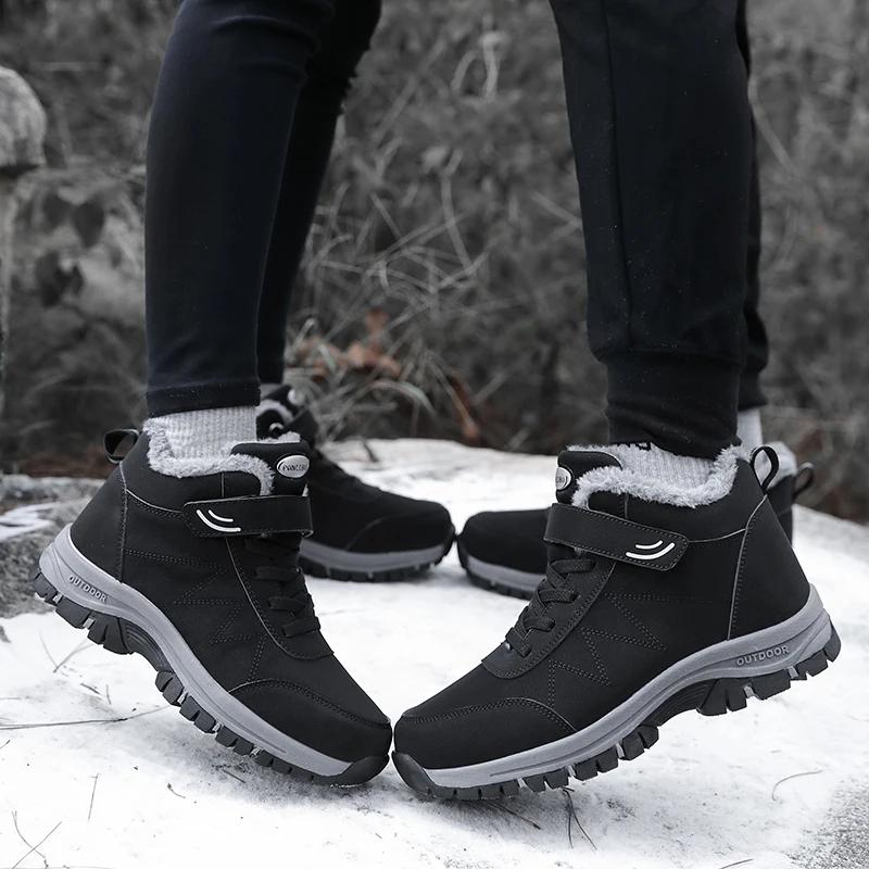 Herren Wasserdichte Outdoor-Stiefel Winter Warm Beliebtes Schuhwerk Männlich Wildleder Lässig Schnee Plüsch Warme Schuhe Leder Wanderschuhe 35-46
