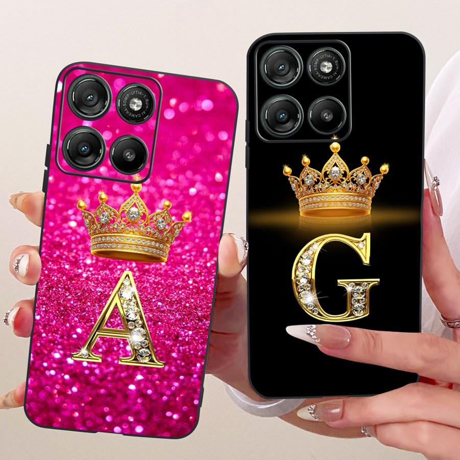 For Motorola Moto G57 G67 Power Case Fashion Crown Initial Letter Painted Phone Capa Soft Silicone TPU Case for Moto G67Power