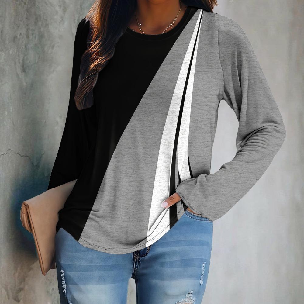 European and American Fashion Women's Casual Round Neck T-shirt Top