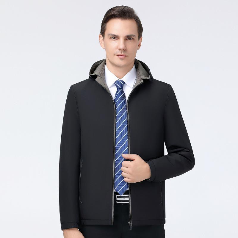 Men's Plus Size Double-sided Stand Collar Jacket - Business Casual Spring/Autumn Wear for Middle-aged Dads