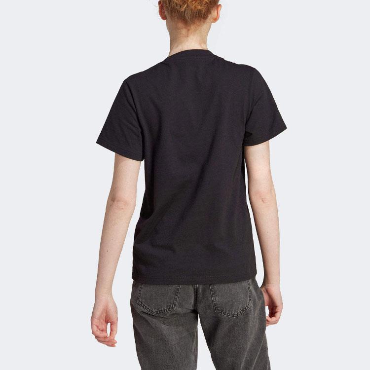 Adidas Doodle Letter Logo Cartoon Print Round Neck Short Sleeve T-shirt Women Tops Black IJ7327