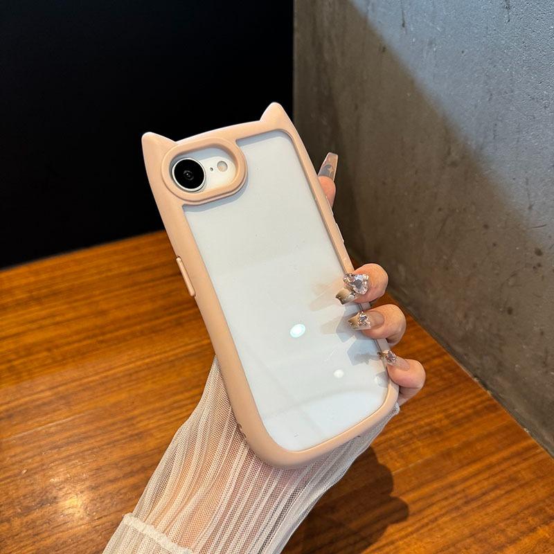 Розкішний милий прозорий чохол для телефону з вушками кота для iPhone 11 12 13 14 15 16 Pro Max Plus Прозорий ударостійкий акриловий бампер Задня кришка