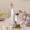 Enamel Sunflower Crystal Lead-Free Glass Tea Cup with Spoon Set, Present for The Christmas, Valentine's Day.Best Present for Mother, Grandma,
