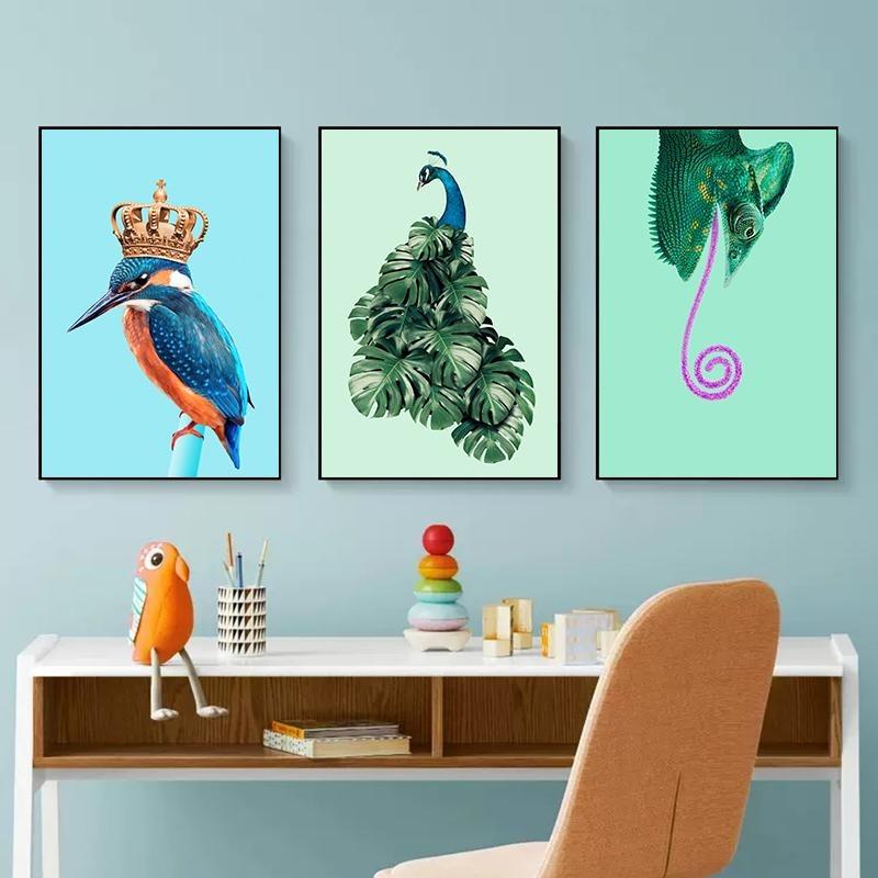 

Fashion poster with animals, cat, dog, bird, duck, funny painting on canvas, painting with a print on the wall, modern decoration for the house, 21*30cm No Frame