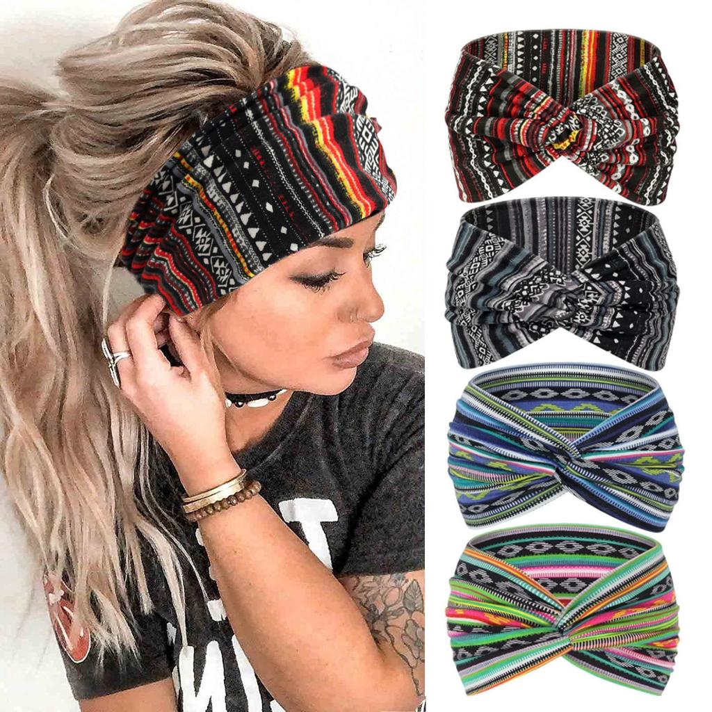 4pcs Sweat-absorbing Non-Slip Headband for Women,Sport Headband,Soft Fabric Elastic Headband for Exercise,Yoga,Running Accessory