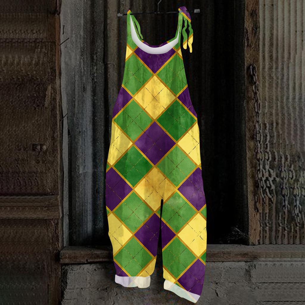 Women's Casual Jumpsuit Sleeveless Carnival Mask Print Loose Retro Overalls Jumpsuit