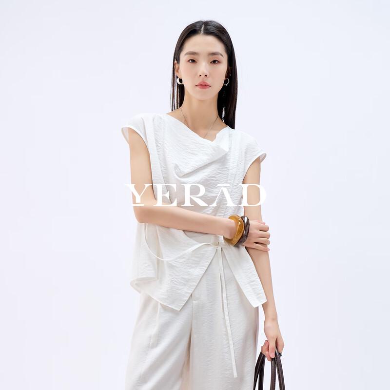 YERAD Women s Drape Neck Silk Blend Short Sleeve Top M