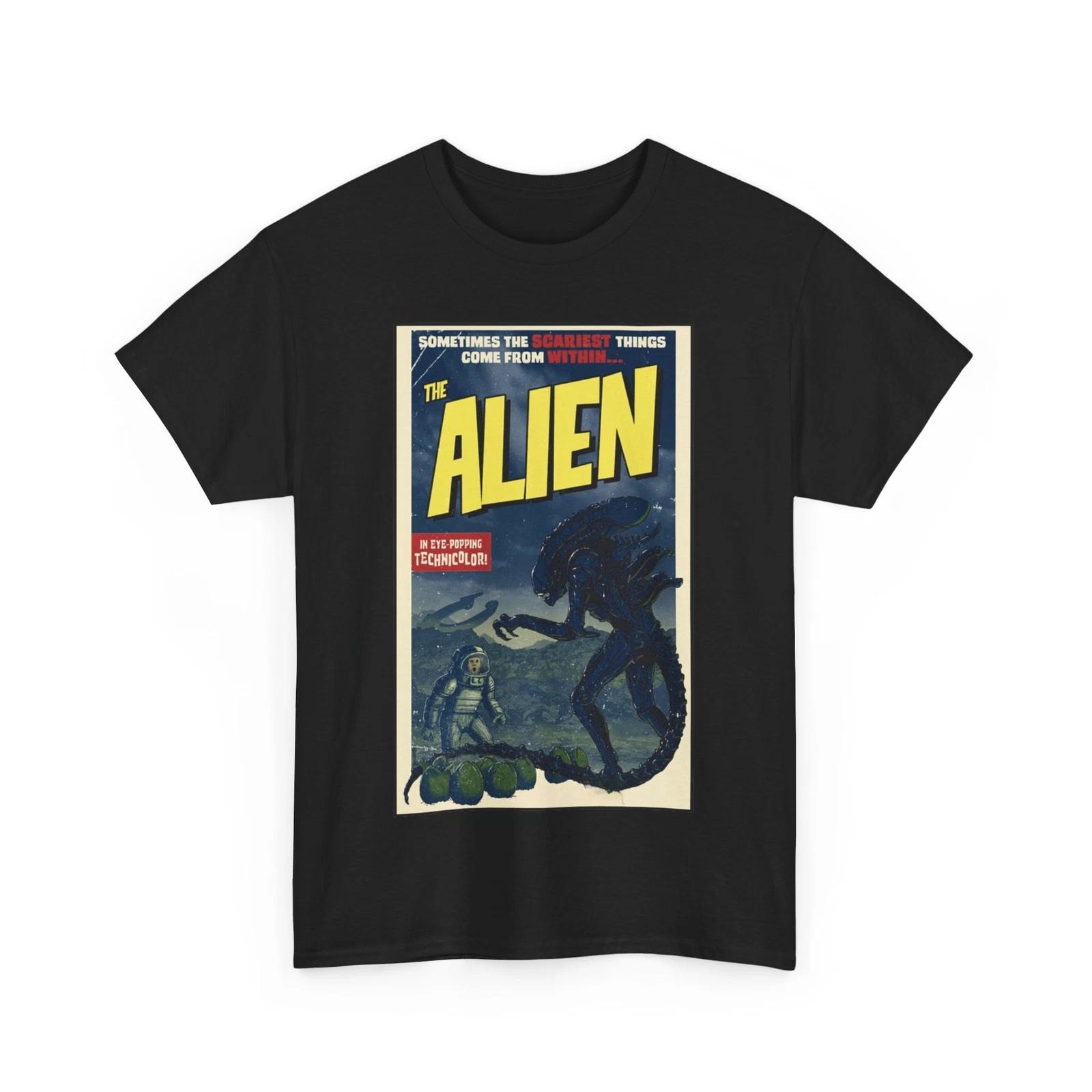 Alien Movie Retro Poster 100% Cotton T-shirt Mens Tees Top Unisex Heavy Cotton Tee XL