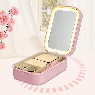 Makeup Bag With Mirror Of LED Lighted, Travel Makeup Case Cosmetic Bag Organizer With Mirror And Lights,  Adjustable 3 Color, Rechargeable