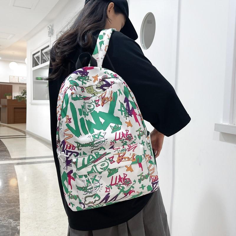Graffiti Print Backpack Junior High School Student Lightweight Schoolbag Men and Women Large Capacity Backpack