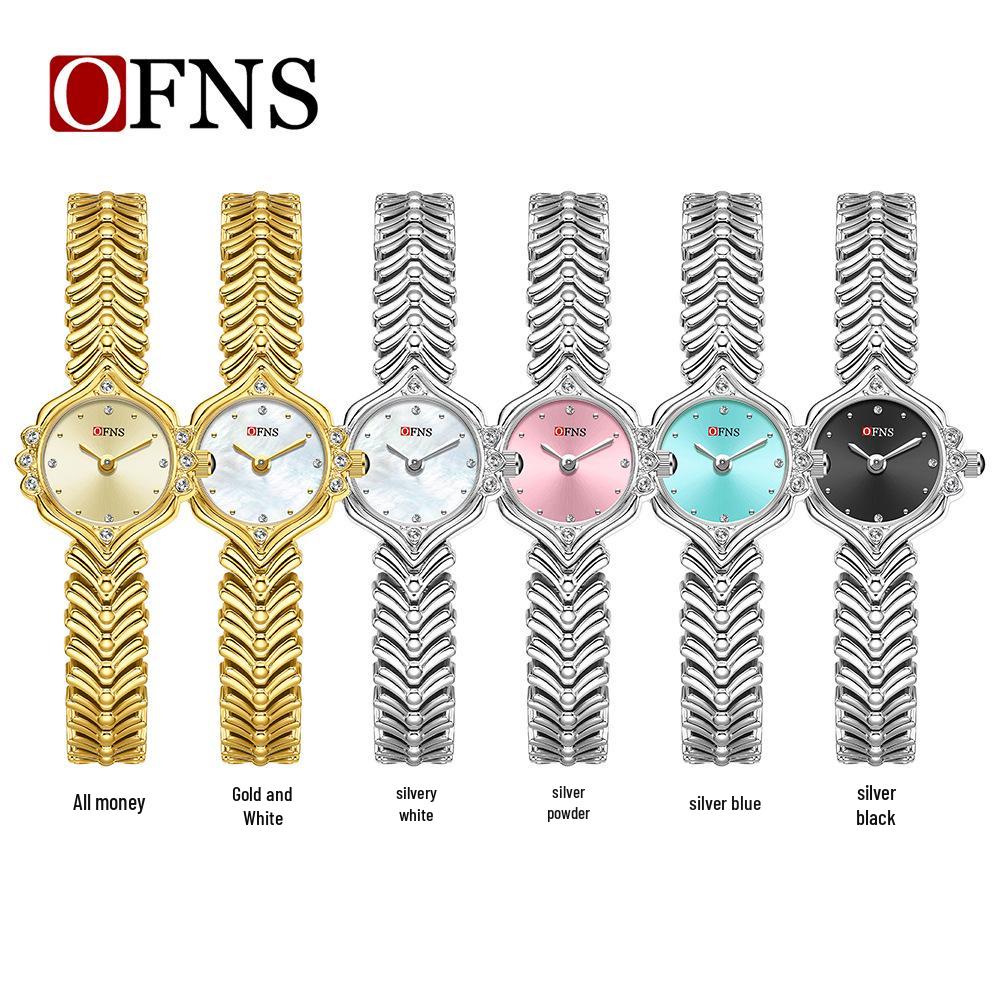 OFNS Elegant Women's Quartz Watch - Diamond-Inlaid Wheat Ear Design, Light Luxury, Waterproof, High-End Feel.