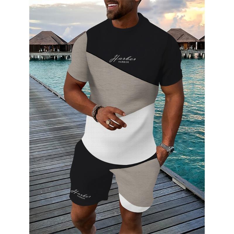 

Men s Breathable Athletic Set Summer Letter Print T-Shirt And Shorts Set Adult Lightweight Fitness Wear Casual Sportswear Set S
