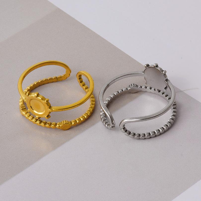 Round Oval Square Heart Blank Settings DIY Rhinestone Drip Oil Silver/Gold Color Stainless Steel Rings For Women Men Accessories