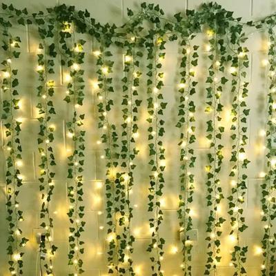 2.3m Fake Creeper Green Leaf Ivy Vine with 2m LED String Lights - Home Wedding Party Hanging Garland Artificial Flower