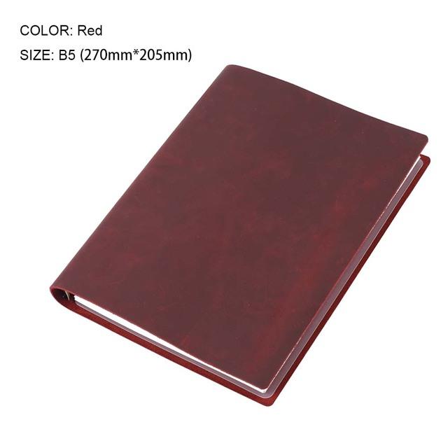 AIGUONIU Unisex Vintage Notebook Genuine Leather Handmade B5 Size 9-Hole Binder Sketchbook Loose-Leaf Hardcover for Ring Planner (Red,205mm*270mm*30mm&B5)