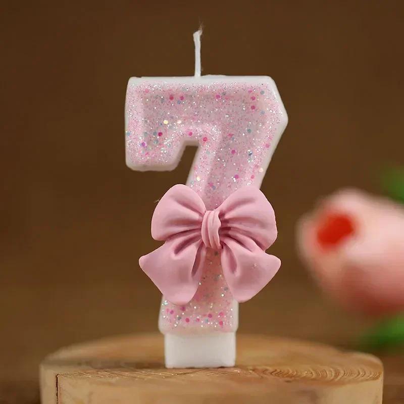 Number Cake Candle Pink Glitter Birthday Candle 1 2 3 4 5 6 7 8 9 3D Number Candle Cake Topper Birthday Party Cake Decor