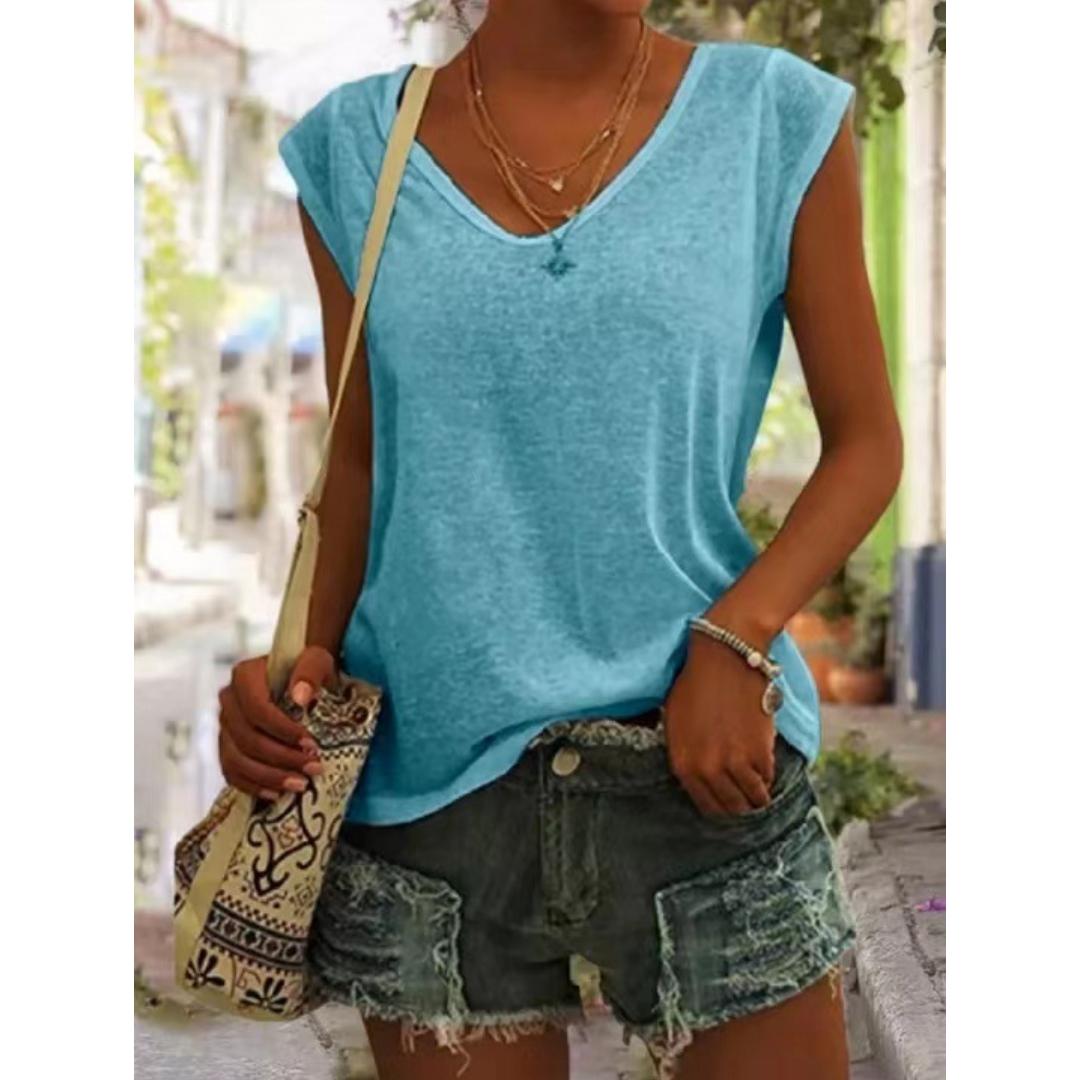 

Сплошная летняя футболка с v-образным вырезом, свободный женский топ, износостойкие удобные пуловеры XL