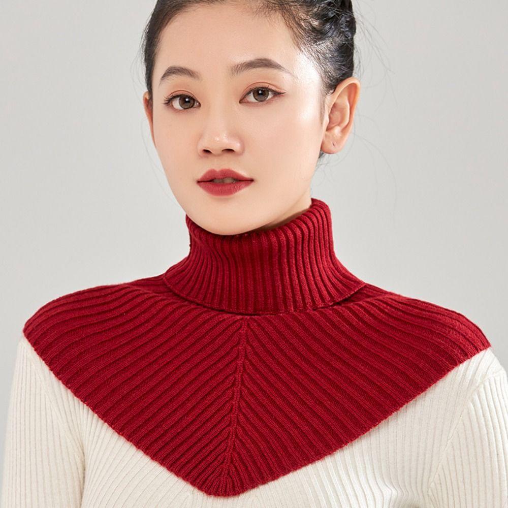 Keep Warm Turtleneck Fake Collar Solid Color Wool Scarf Simple Knitted Bib  Autumn Winter