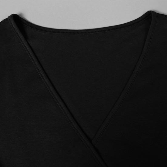 Damska sukienka wiosenna Przezroczysta koronka z długim rękawem Slim Fit Płaszcz Elastyczny dekolt w kształcie litery V Jednolity kolor powyżej kolan Mini sukienka na imprezę balową