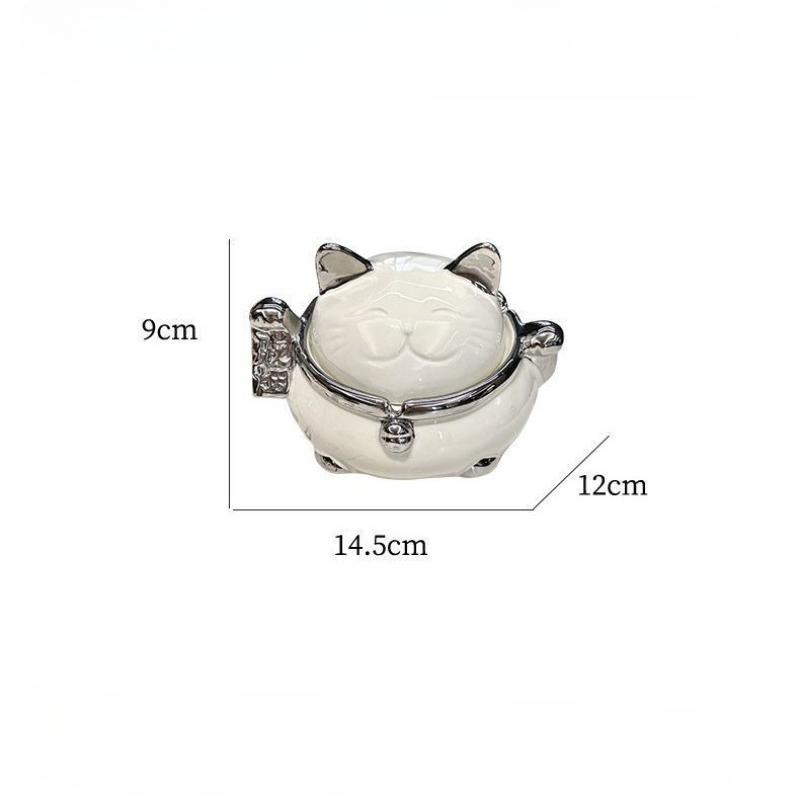 Lucky Cat Ceramic Ashtray with Lid Stylish Design for Wealth Luck Dustproof Home Decor