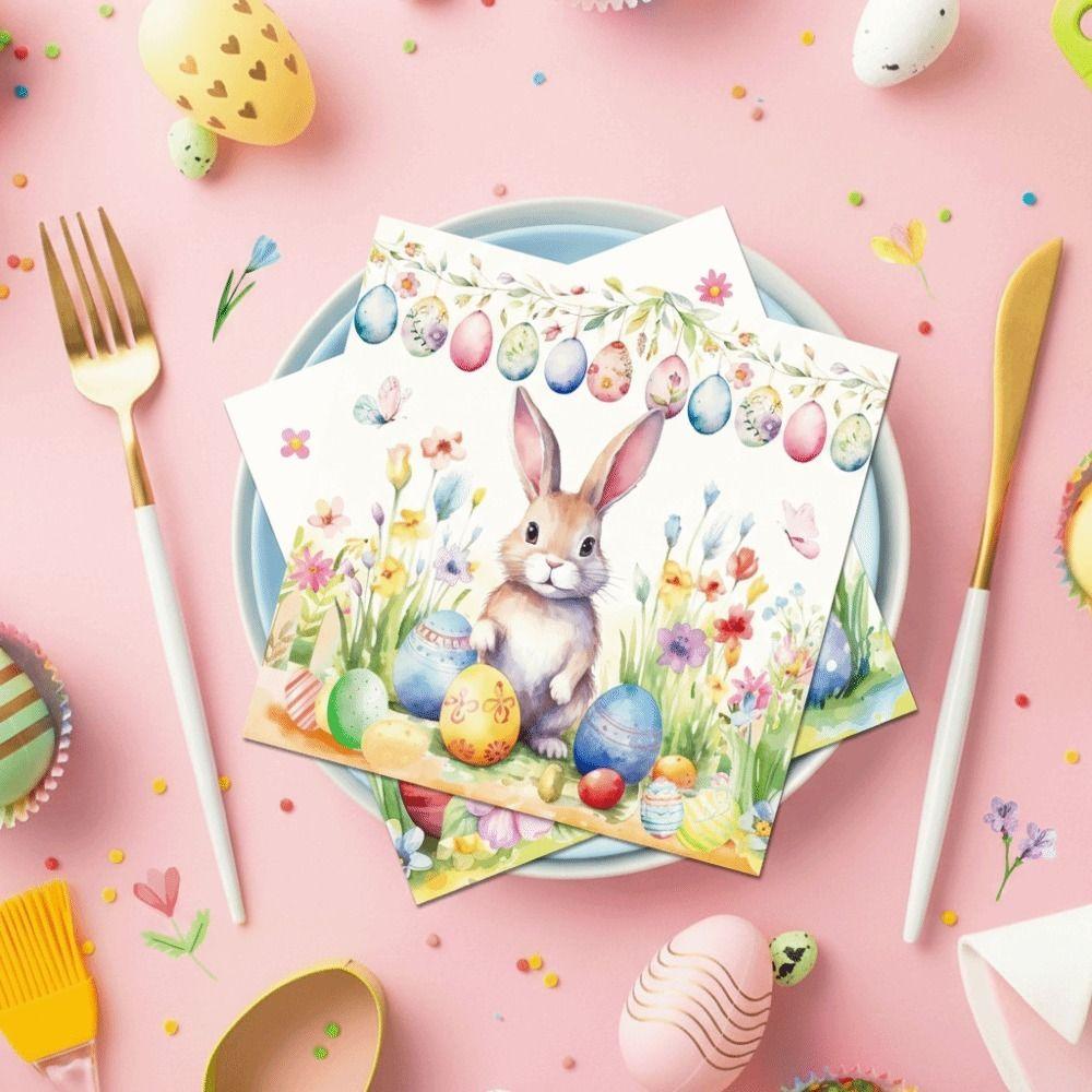 Colorful Easter Printed Napkins Printed Design Handmade Party Decoration Supplies 20 Pieces Disposable Napkins Party Supplies