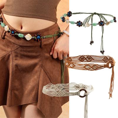 Ethnic Woven Belt Party Dress Waist Belt Unisex Stylish Artistic Belt Fashion for Men and Women
