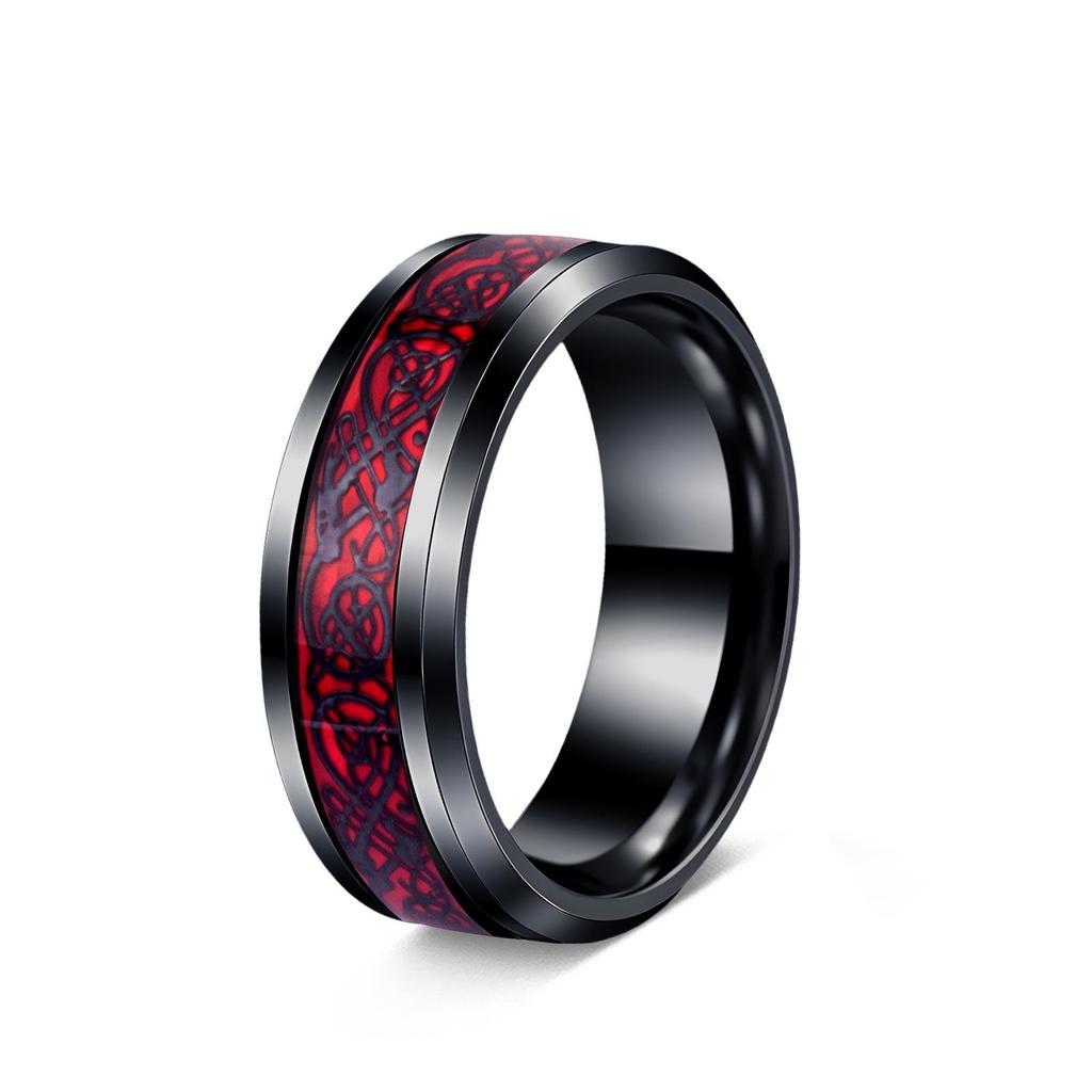 8mm Men's Stainless Steel Celtic Dragon Black Wedding Ring Set