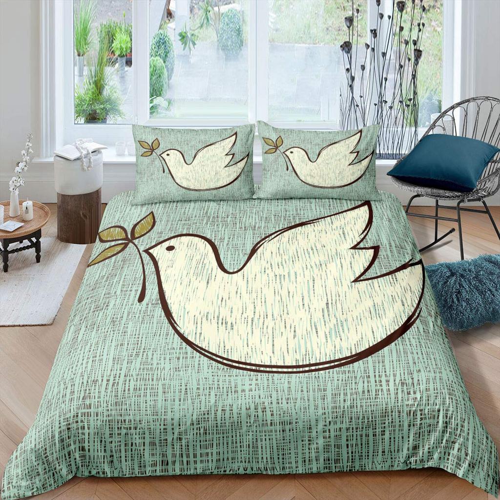 Pigeon Peace Duvet Cover Set Cute Bird Pattern King Queen Size Polyester Comforter Cover with Pillowcase for Teens Bedding Set