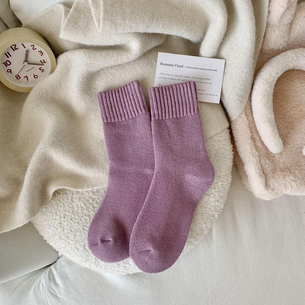 Women's Winter Brushed Socks, Medium Tube Socks, Plush and Thick Warm Towel Bottom Socks, Solid Color, Thick and Versatile Terry Socks