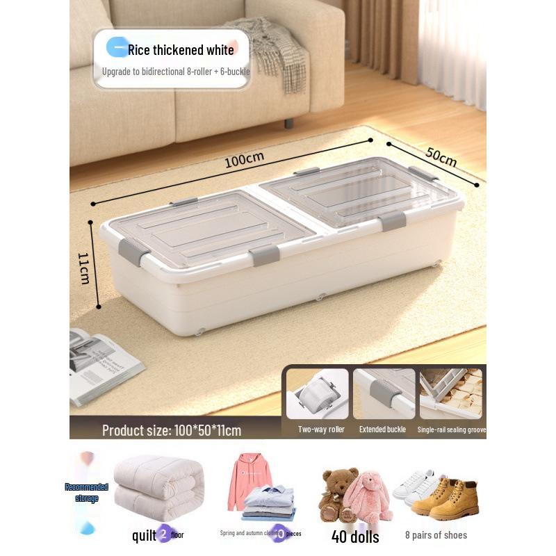 Large Capacity Transparent Under-Bed Storage Box with Wheels