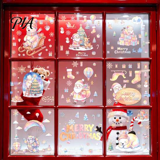Winter Wonderland Ornaments 9Pcs Christmas Window Clings, Macaron Static Stickers, Glue Free Glass Stickers with PVC Decoration Sheets Santa Claus and