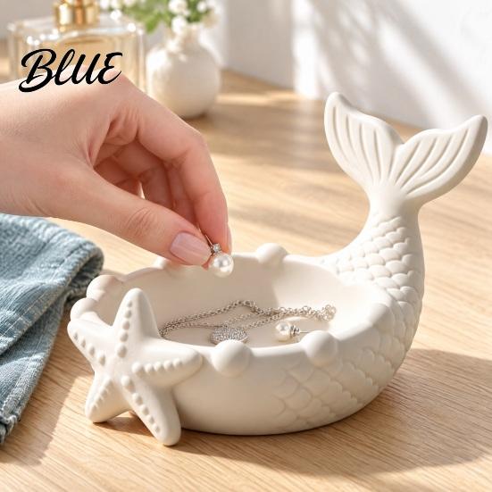 Decorative Key Bowl 3D Printed Mermaid Tail Jewelry Tray with Starfish Design for Rings Earrings and Cute Shell Keys Ocean Style Storage Tray