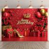 2D Luxurious Red Birthday Backdrop Gold Crown & Gift Box Background Cloth