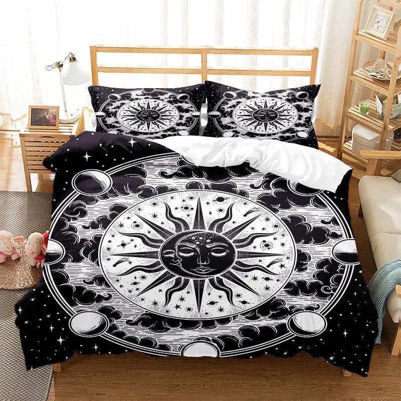 Sun Moon Zodiac Bedding Set King Queen Size Twelve Constellations Duvet Cover Adults Astrology Polyester Comforter