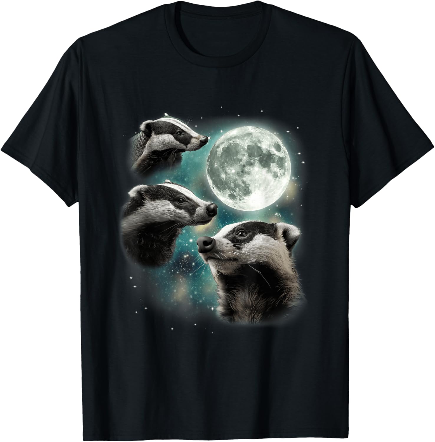 Three Badger Moon Graphic Print Men s Casual Cotton T-Shirt Trip Outing Tee 4XL