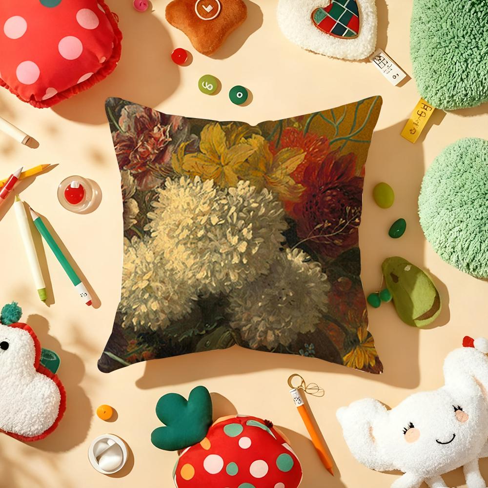 Beautiful Oil Painting Flowers Pillow Case Plush Fabric Soft DoubleSided Printed Sofa Warm Winter Home Gift Cushion Cover
