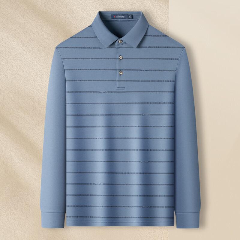Men's Striped Warm Long-Sleeve Polo Shirt