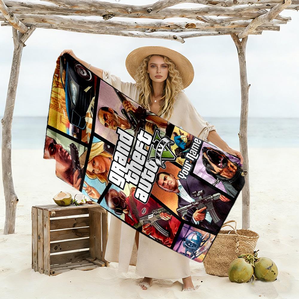 Grand Theft Auto Personalized Text Beach Towel Super Soft & Absorbent Ideal for Travel Outdoor Swim Pool Yoga Surf Camping Hiking Gym Gift Holiday