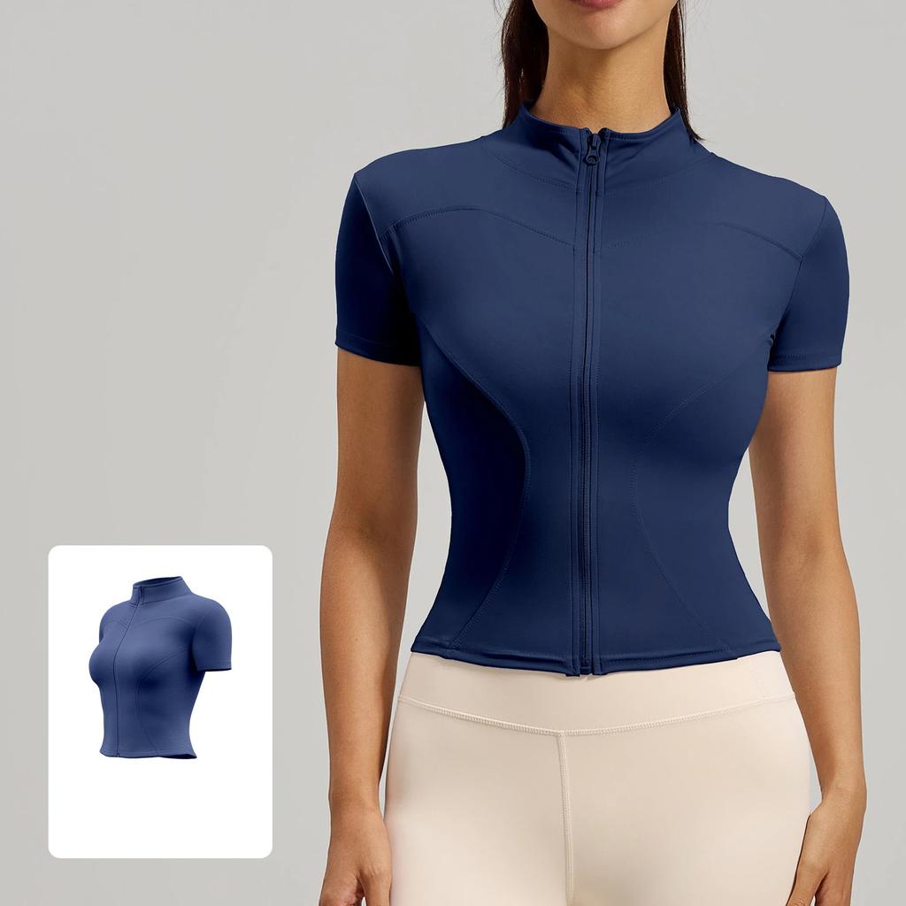 Summer New High Elastic Yoga Clothing Women Jacket Tight Running Naked Fitness Sports Top Short Sleeved Female