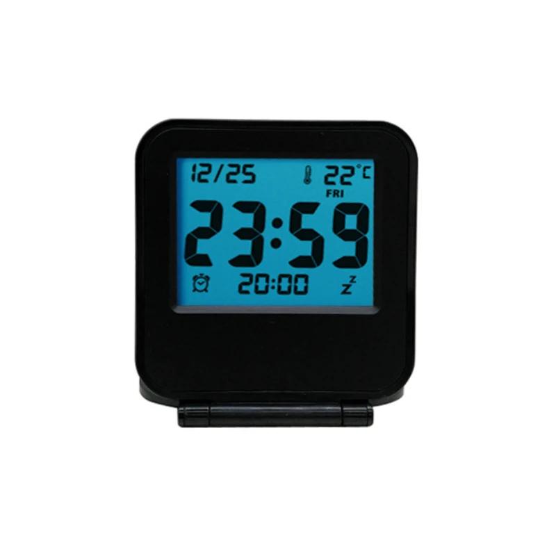 Digitale Schreibtischuhr Wecker Nachttisch Quadratische Form Faltbare Abdeckung und Ständer Tragbar Reise Camping Temperatur