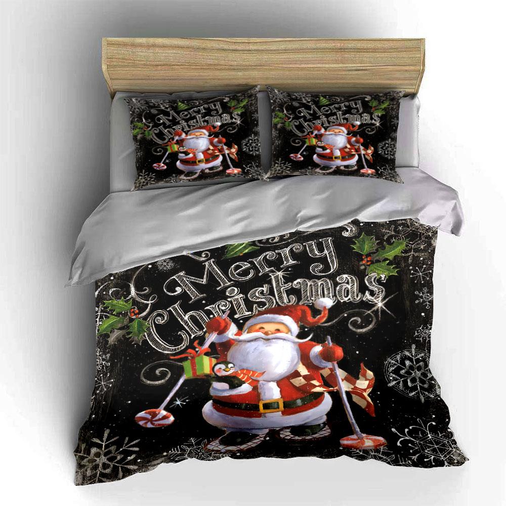 Santa Skiing Merry Christmas Bedding Duvet Cover Set Duvet Cover Pillowcases  (1*Duvet Cover 2*Pillowcases, without duvet insert)