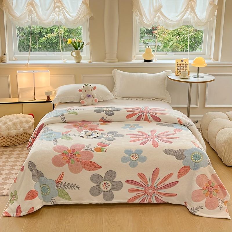 1 Stück Gemütliche Gesteppte Decke mit Blumenmuster - Leicht, Luxuriöser Stil, Ganzjahres-Flanell mit Lebhaften Pinken, Blauen und Lilafarbenen Blumen, Perfekt für das Schlafzimmer