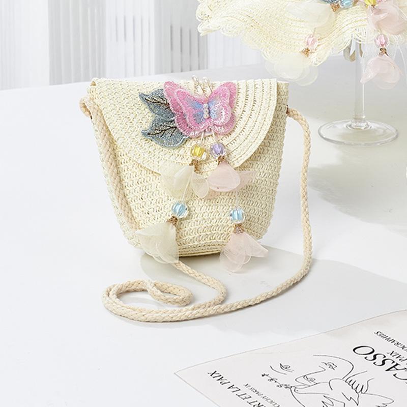 Girls' Straw Woven Coin Purse - Cute Outdoor Travel Handbag for Kids